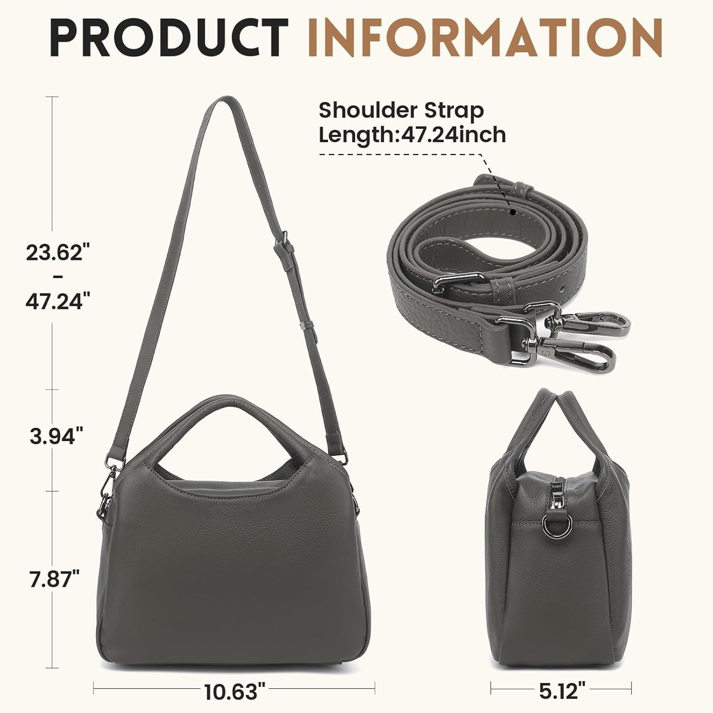 KOGTLA Genuine Leather Purses for Women, Crossbody Shoulder Bags with Top-Handle, Tote Satchel Handbags