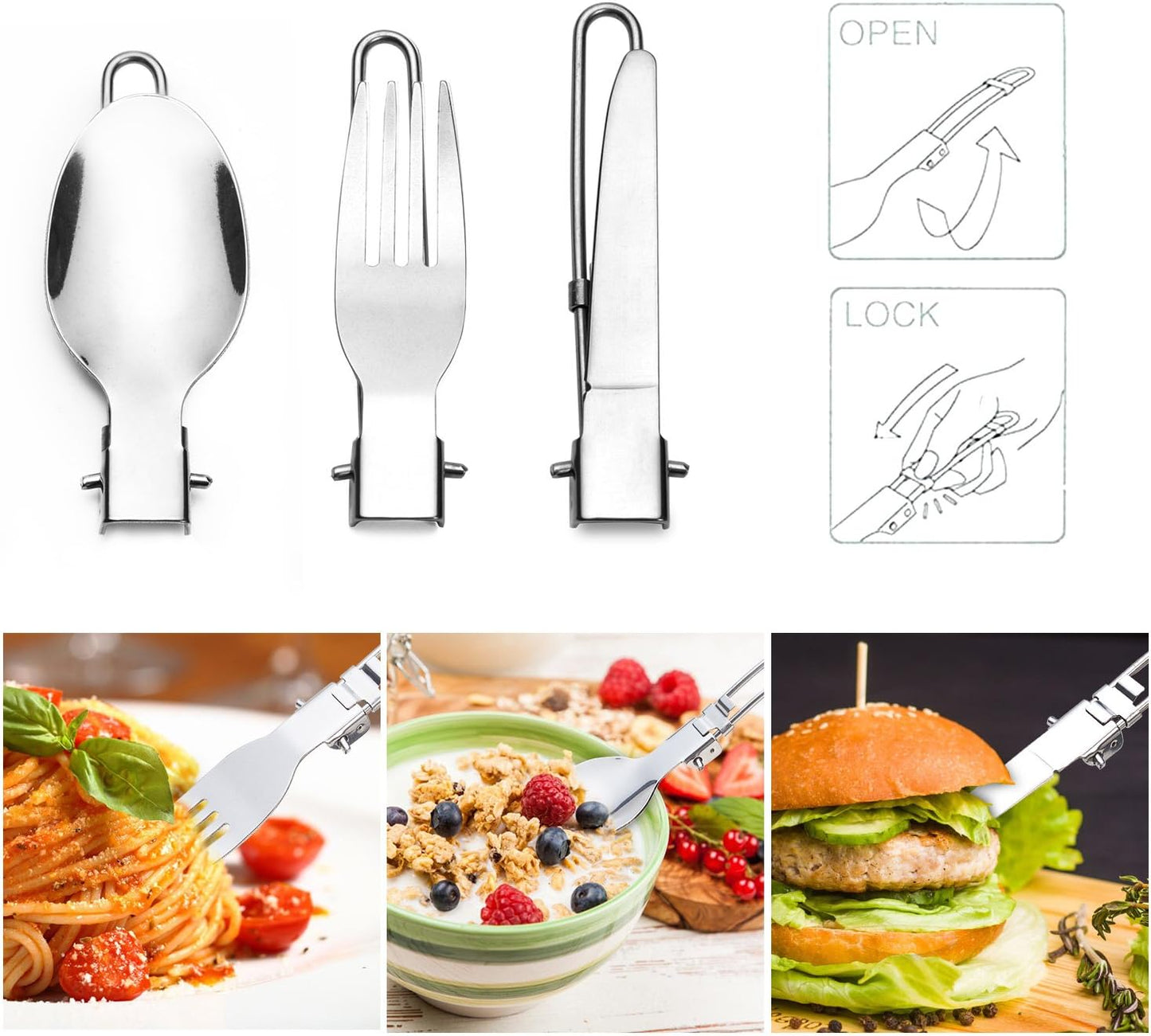 Odoland Camping Cookware Stove Carabiner Canister Stand Tripod and Stainless Steel Cup, Tank Bracket, Fork Spoon Kit for Backpacking, Outdoor Camping Hiking and Picnic