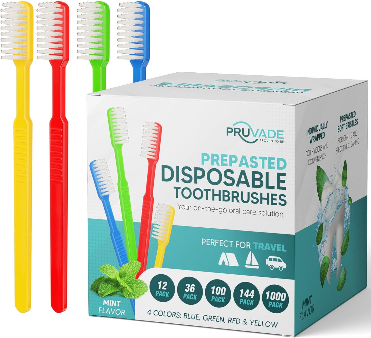 36 Pack Disposable Toothbrushes with Toothpaste, Built In - Prepasted Toothbrushes Individually Wrapped | Single Use Waterless Tooth Brush with Soft Bristles for Airbnb, Hotel, Camping, Travel