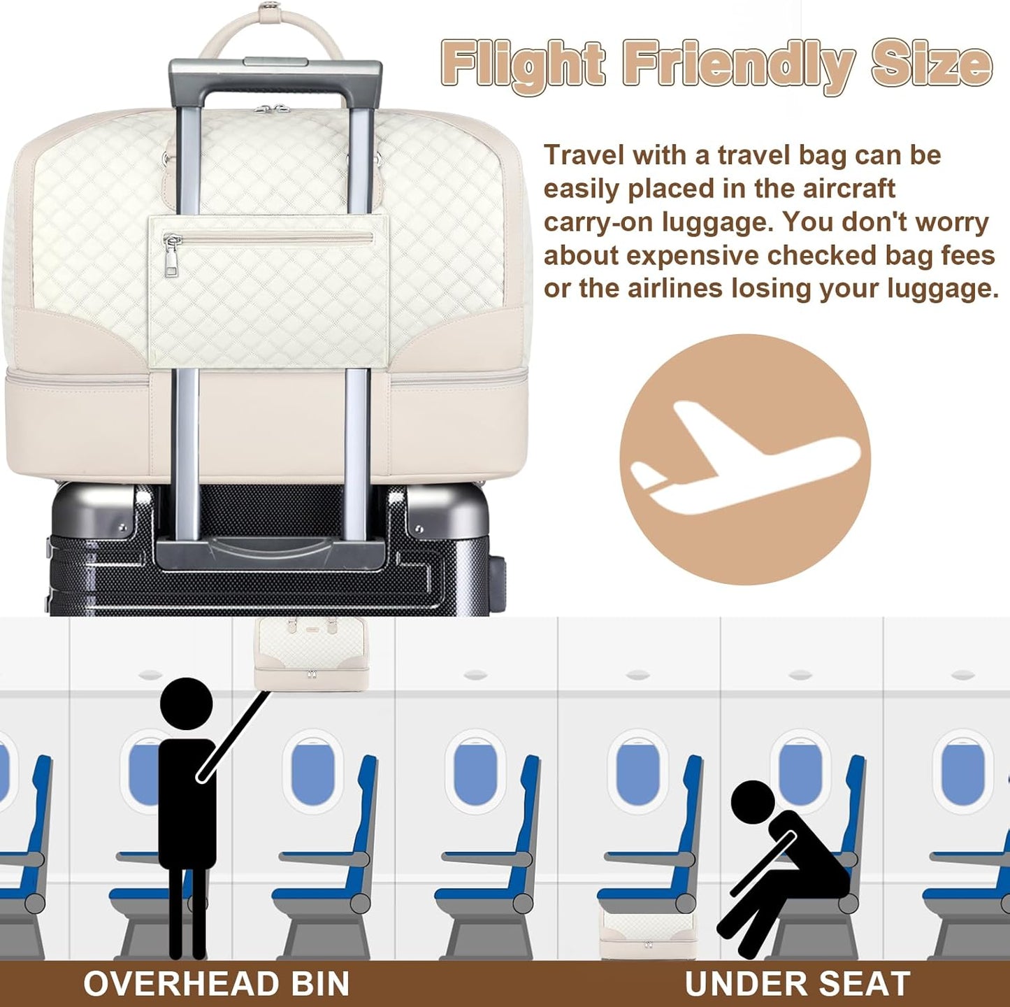 Weekender Bag for Women, Travel Duffel Bag Carry On Overnight Bag with Shoe Compartment Large Nylon Travel Weekend Tote Bag