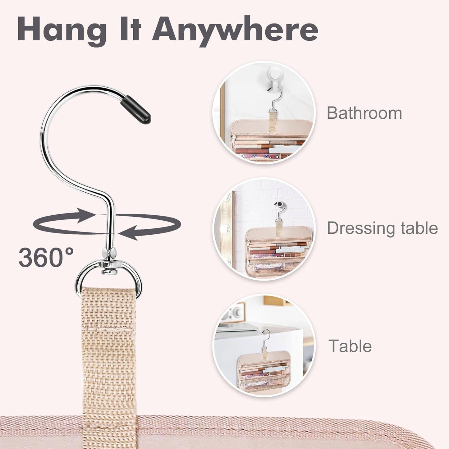 Wedama Toiletry Bag for Women, Large Cosmetic Travel Bag, Hanging Toiletry Bag for Bathroom, PVC Waterproof Makeup Bag, Toiletries Bag for Travel Business Trips and Camping, Black+Brown Floral