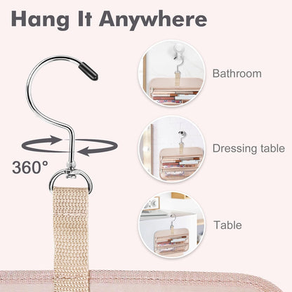 Wedama Toiletry Bag for Women, Large Cosmetic Travel Bag, Hanging Toiletry Bag for Bathroom, PVC Waterproof Makeup Bag, Toiletries Bag for Travel Business Trips and Camping, Black+Brown Floral