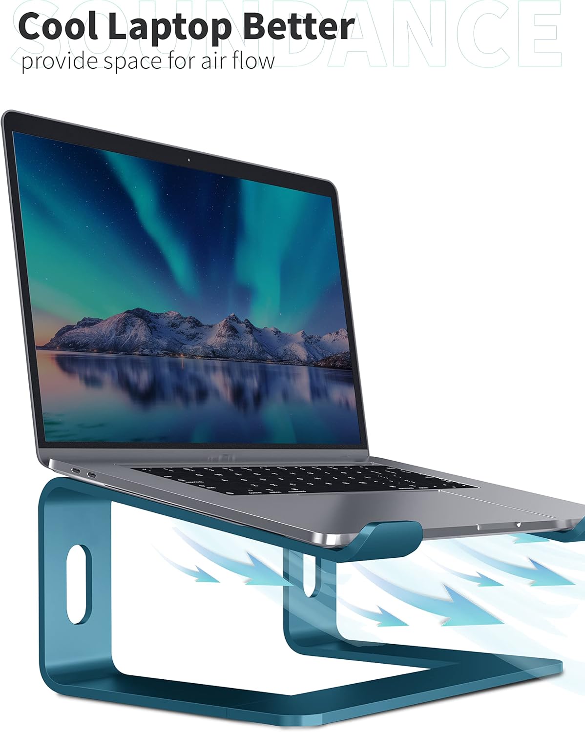 SOUNDANCE Laptop Stand, Aluminum Computer Riser, Ergonomic Laptops Elevator for Desk, Metal Holder Compatible with 10 to 15.6 Inches Notebook Computer, Navy Blue