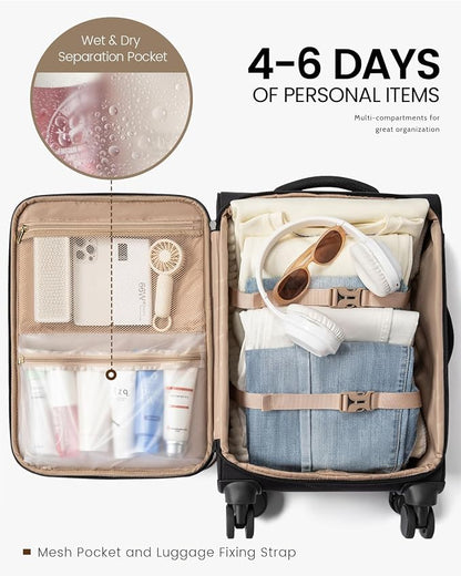LOVEVOOK Carry On Luggage 22x14x9 Airline Approved, 22 Inch Softside Suitcases - Image 4