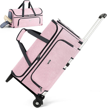 Garment Bags with Wheels, Garment Convertible Weekender Bags, Large Garment Bags for Travel, Duffle Luggage Bag Garment Bag (Pink, Medium)