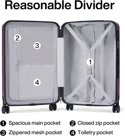 Hanke Luggage Sets 2 piece Carry On Luggage with Wheels PC Hard Shell Suitcases Lightweight Checked Travel Luggage Large Travel Suitcase Woman Men 20/29 Inch（Purple）