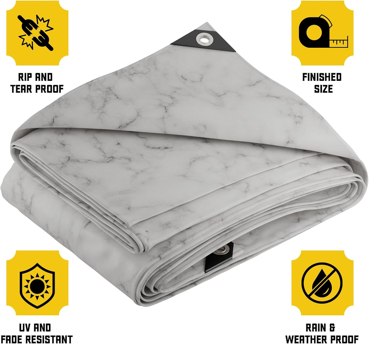 Core Tarps Extreme Heavy Duty 20 Mil Tarp Cover, Waterproof, UV Resistant, Rip and Tear Proof, Poly Tarpaulin with Reinforced Edges for Roof, Camping, Patio, Pool, Boat (Marble/White 12′ X 20′)