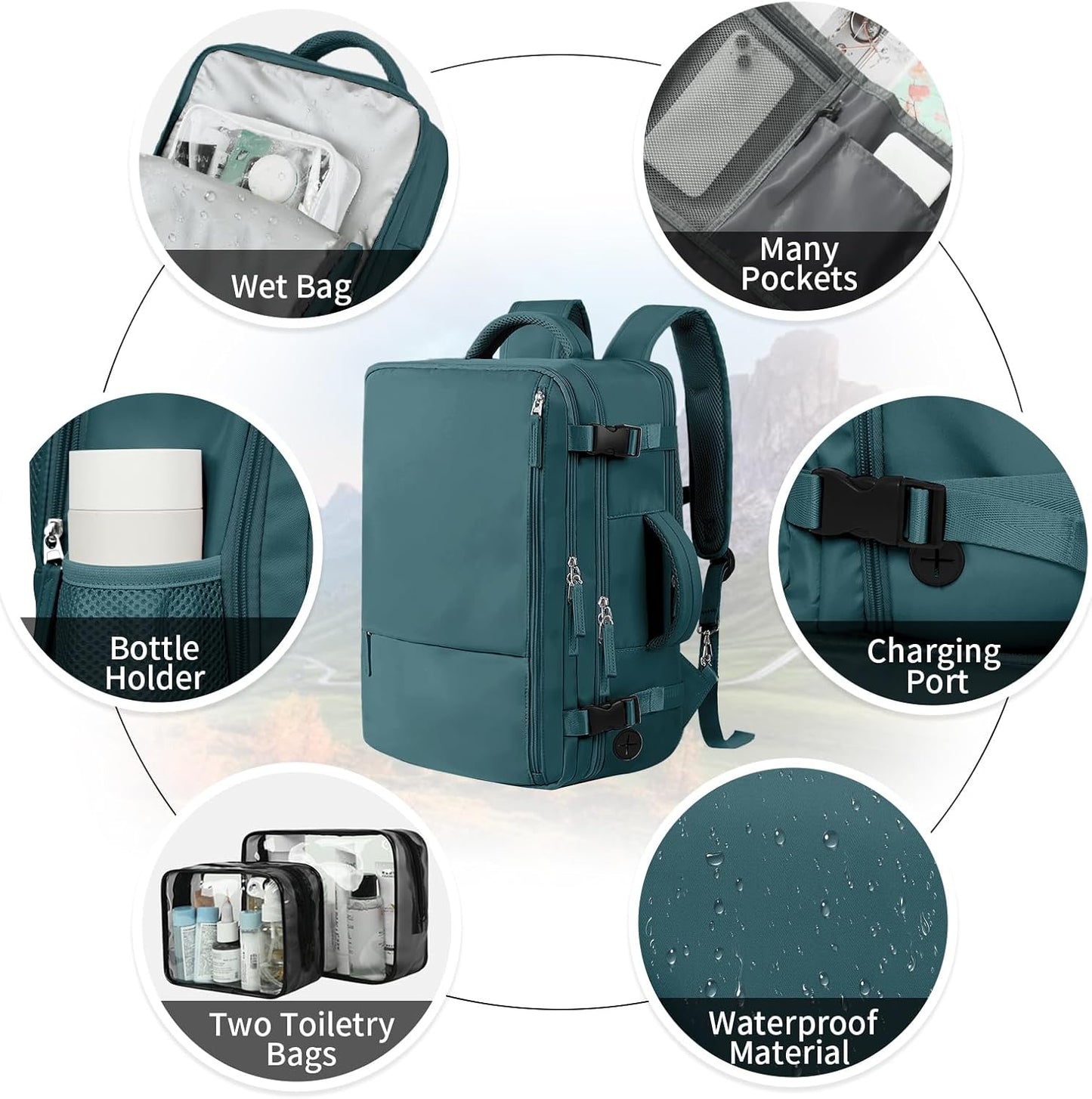 Hanples Women's Large 17.3 Inch Laptop Backpack, Peacock Blue, Waterproof, Suitable for Air Travel