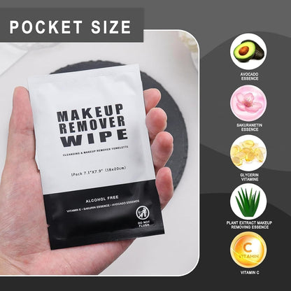 50 pcs Makeup Remover Wipes Bulk Individually Wrapped Makeup Wipes Single Makeup Remover Cloth Facial Cleansing Pads for Mascara Lipstick Oil Dirt Face Skin Travel Hotel (Black)