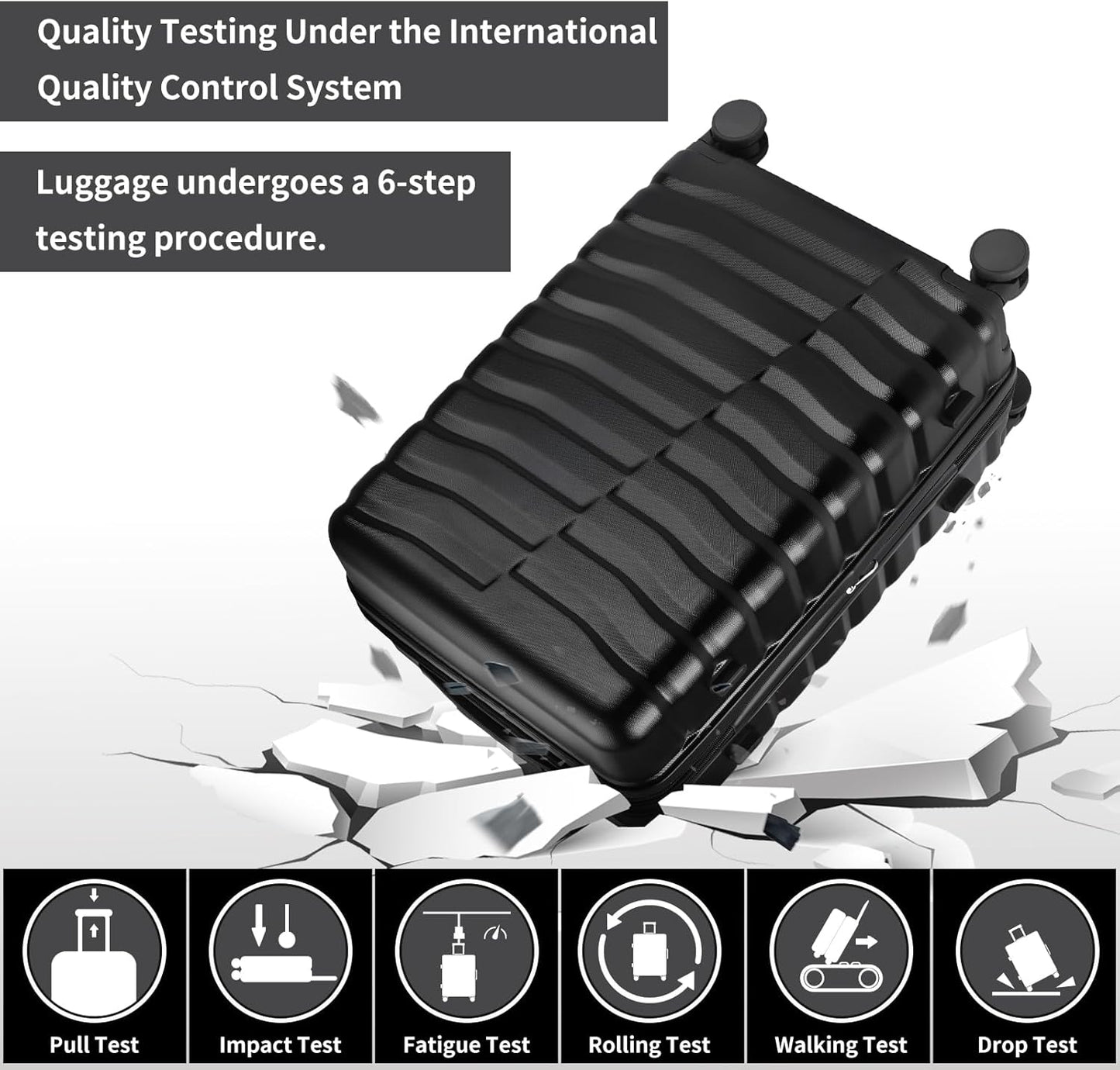 Lightweight Luggage with Spinner Wheels & YKK Zipper, Hard Shell 3-Piece Suitcase ABS+PC Hardside Luggage Set with TSA Lock for Men Travel, Black (20+24+28 inch)