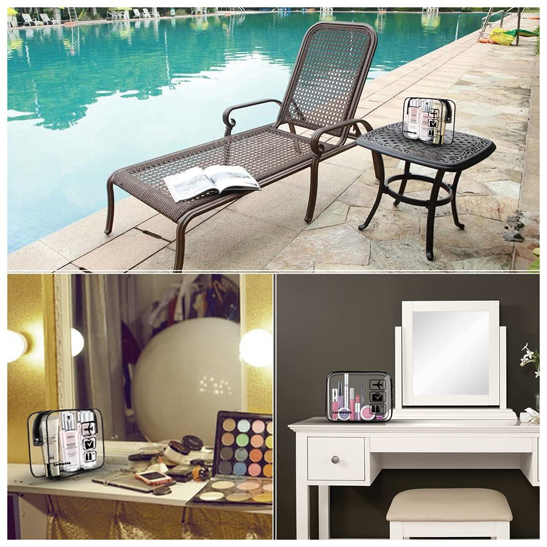 Lermende 2pcs Clear Toiletry Bag TSA Approved Travel Bag,Carry On for Travel,Airport Airline Accessories Compliant Bag,Quart Sized Makeup Cosmetic bag Women Men (Black Gray Blue, 3 Pack)