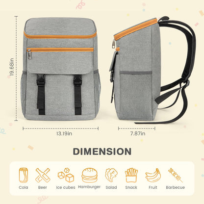 Cooler Backpack Soft Insulated Leak Proof 50 Cans Insulated Backpack Cooler Portable Picnic Camping Beach Hiking BBQ Lunch Backpack for Men and Women - Grey