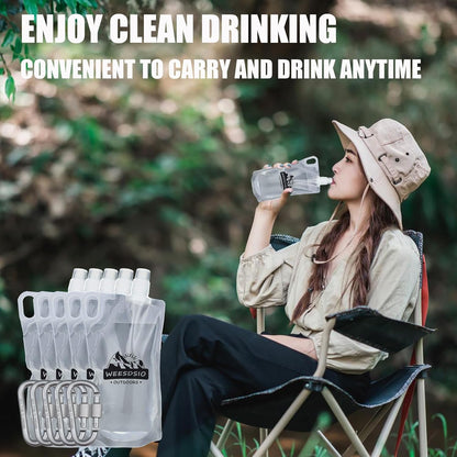 2-Pack 1L Hiking Collapsible Water Bottles with Mountaineering Buckle (Not Suitable for Climbing) BPA-Free Foldable Backpacking Water Bottle for Camping Hiking Running Cycling Mountaineering