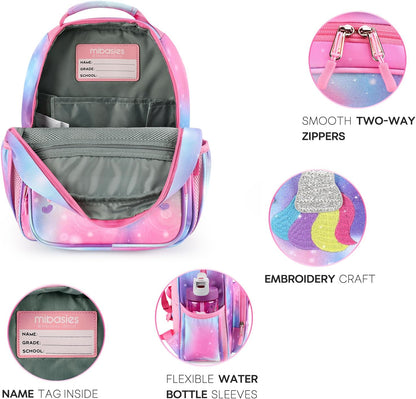mibasies Girls Backpack for Elementary School, Kids Backpack for Girls 5-8 Unicorn Bangs