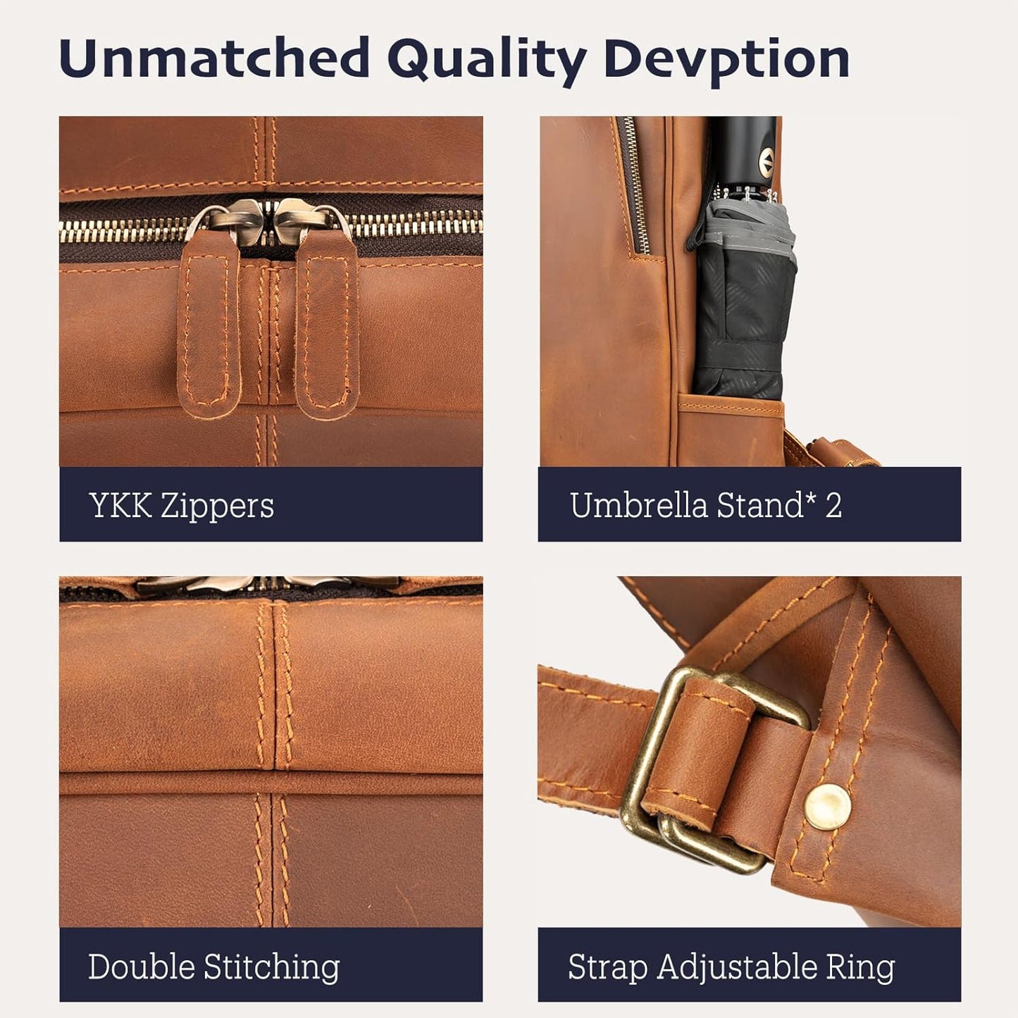 Leather Backpack for Men 15.6" Laptop Backpack 100% Madagascar top-Grain Leather Backpack Light Brown Medium Size