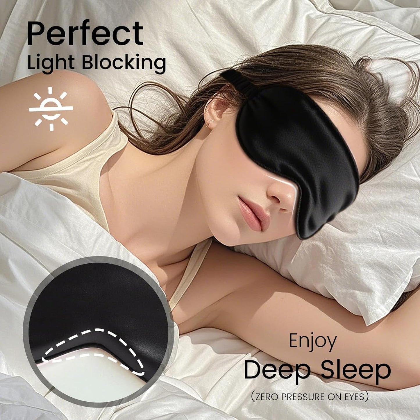 Pure 22 Momme 6A Grade Mulberry Silk Sleep Mask for Side Sleepers - 100% Blackout Eye Mask with Travel Pouch (Black)