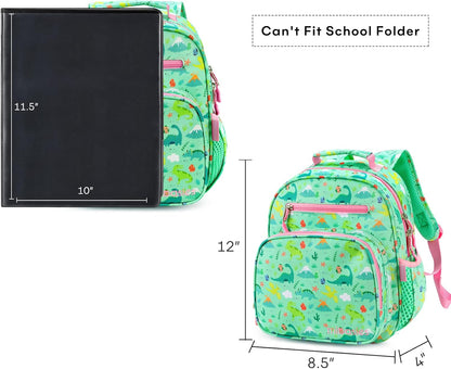 mibasies Toddler Backpack for Girls 2-4: Cute Kids Backpacks for Girls - Preschool Kindergarten Backpack - Dinosaur Forest Light Green