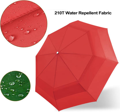 Lejorain Large Folding Golf Umbrella - Compact Mens Umbrellas Travel Rain and Windproof 54inch Collapsible Automatic Open Close Umbrella 210T Teflon Vented Double Canopy