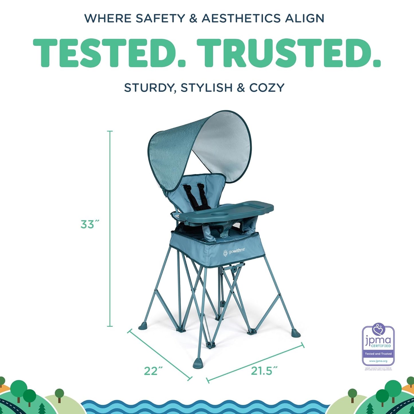 Baby Delight Go with Me Uplift Deluxe Portable High Chair | Travel High Chair | Sun Canopy | Indoor and Outdoor | Blue Wave
