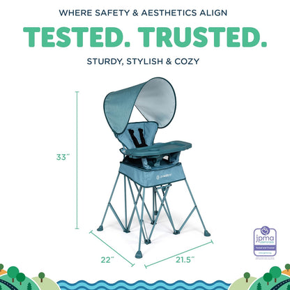 Baby Delight Go with Me Uplift Deluxe Portable High Chair | Travel High Chair | Sun Canopy | Indoor and Outdoor | Blue Wave