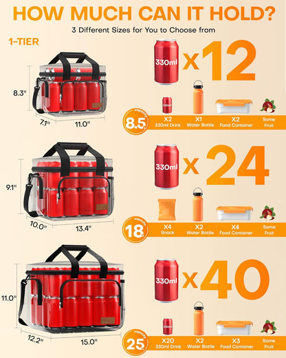 HOTOR Lunch Box for Men and Women - Leak-Proof Insulated Lunch Cooler Bag with Adjustable Strap, Multiple Pockets for Office, Picnic, Hiking, Beach, 1 Layer, 25L, Black, 15.0" x 11.0" x 12.2"