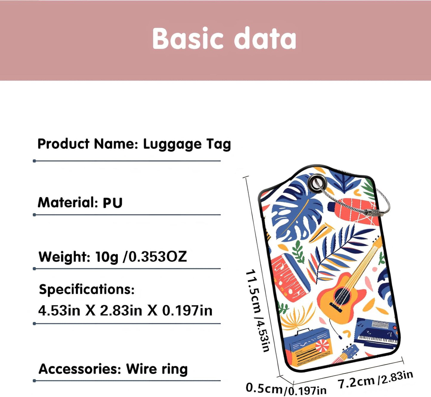Luggage Tags for Suitcases, 2-Pack PU Leather for Cruise & Travel, Baggage ID Tags with Privacy Cover & Address Card, Durable Metal Ring, Kids Adults Travel Accessories, Tropical Rhythms