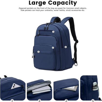 Lanola Basic Multi-Pocket Multipurpose Backpack Classical Water Resistant Bookbag For School Business Travel or Casual Daypack Backpacks - Dark Blue