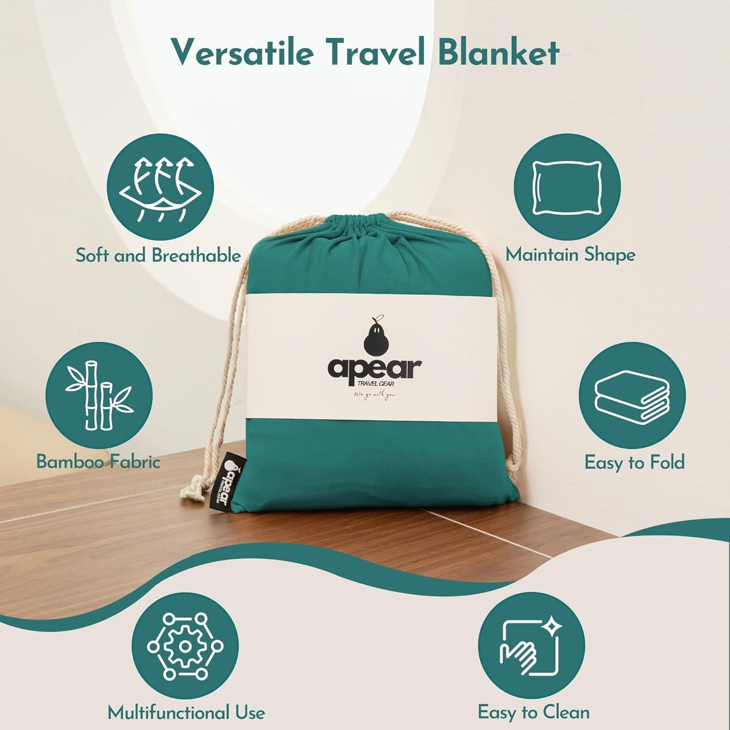 16-in-1 Compact Travel Blanket with Bag – Reversible, Ultra Soft Bamboo Airplane Blanket with Hidden Pocket - Lightweight & Packable for Flights, Camping, Picnic, Travel Essentials