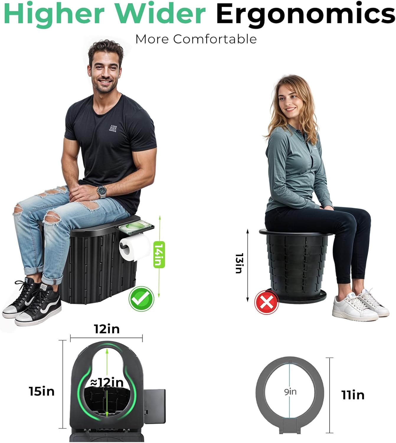 Sckee Camping Toilet, Portable Toilet for Adults, Portable Travel Folding Toilet with Lid and Paper Holder, Compact Potty for Car, Camp Toilet Portable Toilet for Camping, Hiking,Truck, RV, Beach