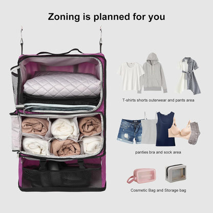 TABITORA Travel Portable Hanging Shelves Closet Organizer Packing Luggage Storage with Multifunctional and Foldable Invisible Compartment,Lightweight, for Suitcase, RV,Closet…Purple,XXL
