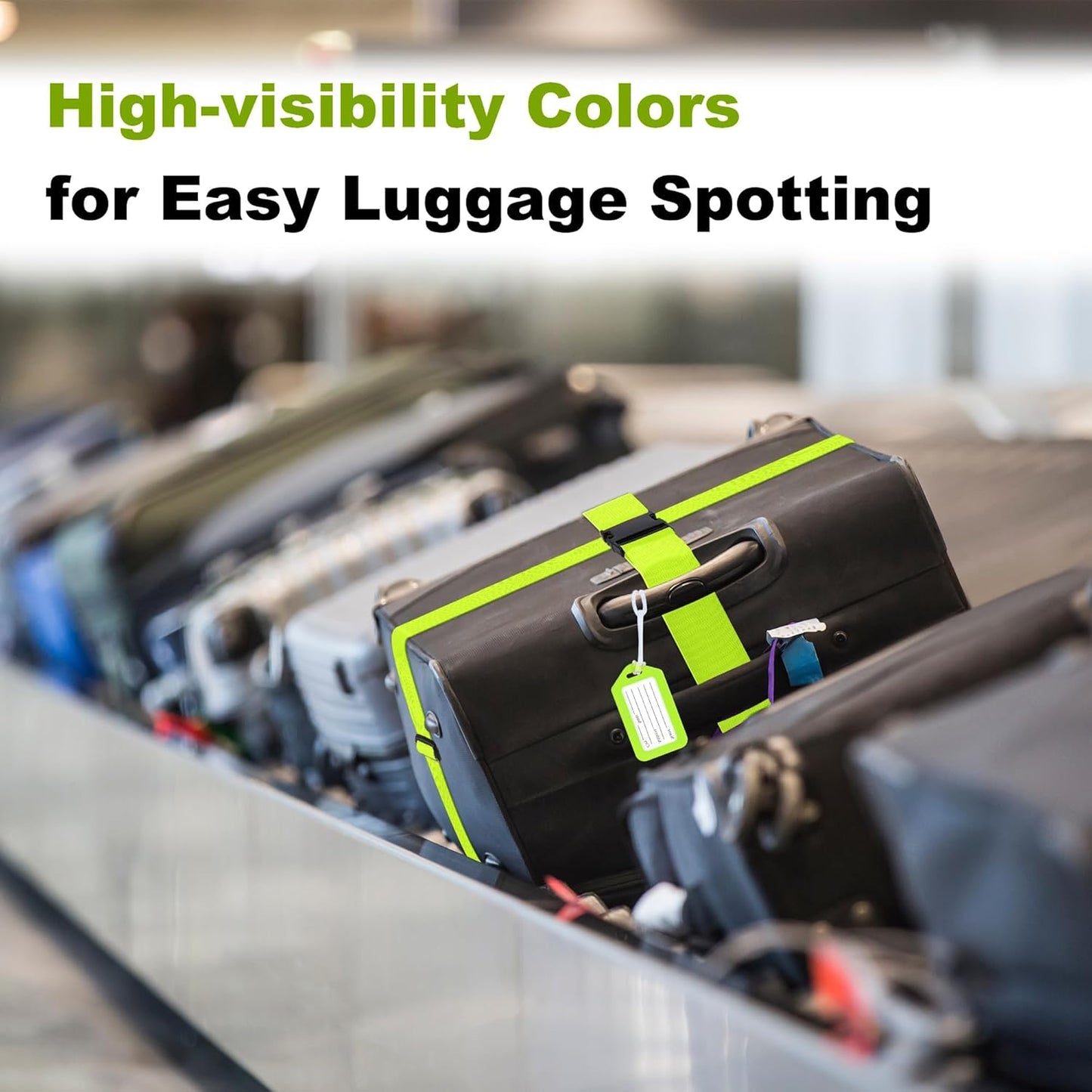 8 Pack Luggage Straps and Tags Set - 4 Straps, 4 Tags, TSA Approved Suitcase Belt, Green