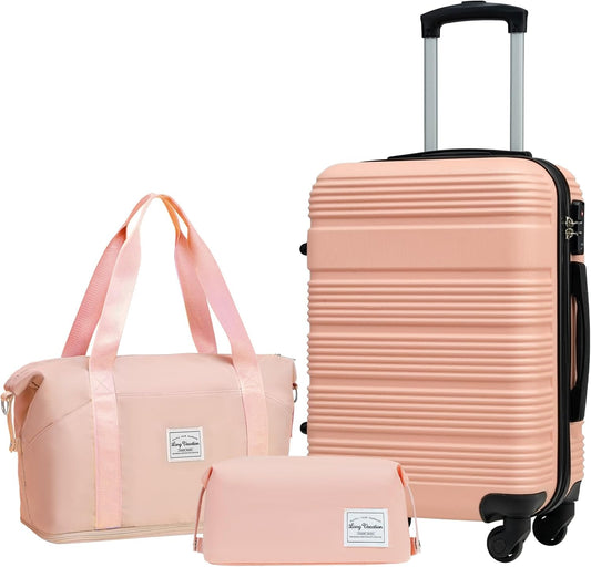 LONG VACATION 3 Piece Carry On Luggage 20 Inch Suitcase with Spinner Wheels, ABS+PC Hardshell Suitcase set with TSA Lock & YKK Zipper