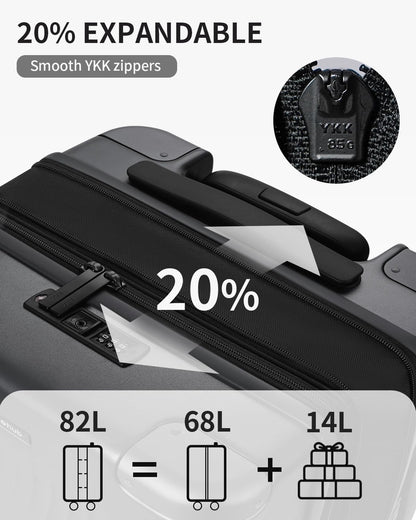 ECOHUB Hardside Expandable Carry On Luggage, Recycled PC 24" Rolling Luggage 26x16x11 Airline Approved with Spinner Wheels & TSA Lock, Lightweight Hardshell Travel Suitcase, 24inch Carry-on Grey