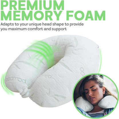 Sacred Thread White Rayon Derived from Bamboo Neck Pillow, Travel Pillows for Airplanes, Best Rated Travel Pillows with Cooling Memory Foam, Neck Pillows for Sleeping Travel, Airplane Headrest Pillow