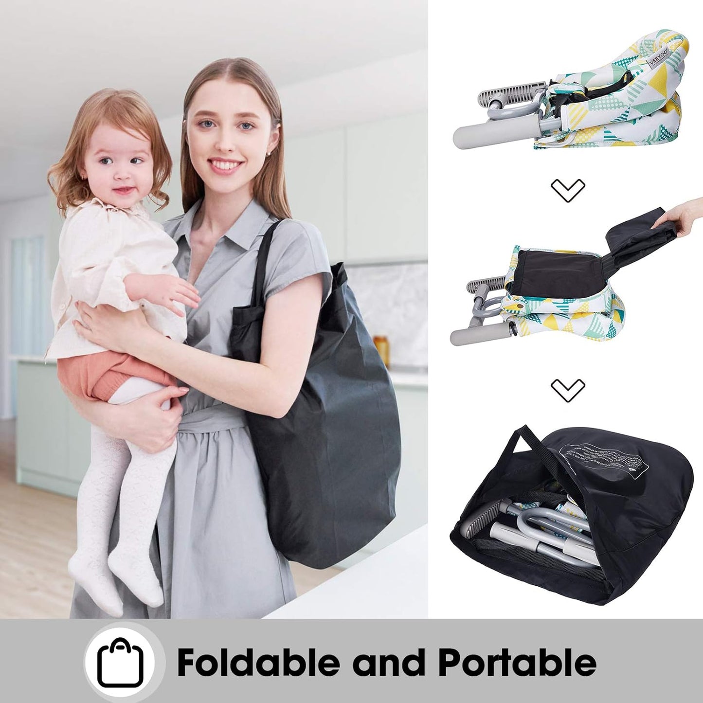 Hook On Chair, VEEYOO Clip On High Chair Folding Fast Table Chair with Storage Bag, Portable Baby Feeding Seat Attach to Table for Home and Travel