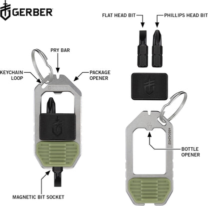 Gerber Gear Driver Keychain 5-in-1 Multitool, Clips to Pocket or Keychain with Pry Bar, Phillips and Flat Head Screwdriver Bits, and Bottle Opener, Lightweight EDC Gear for Everyday Carry, Baltic Haze