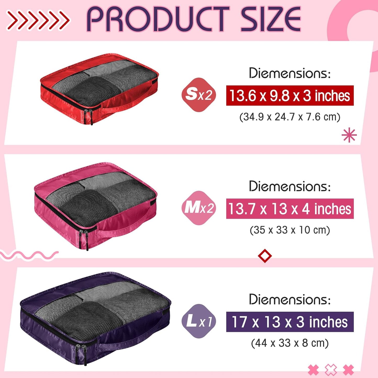 5 Pcs Packing Cubes for Suitcase Large Travel Cubes Carry on Luggage Organizer Bags for Clothes Accessories(Mixed,Purple)