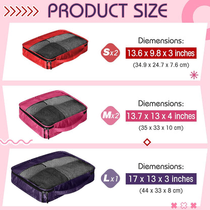 5 Pcs Packing Cubes for Suitcase Large Travel Cubes Carry on Luggage Organizer Bags for Clothes Accessories(Mixed,Purple)