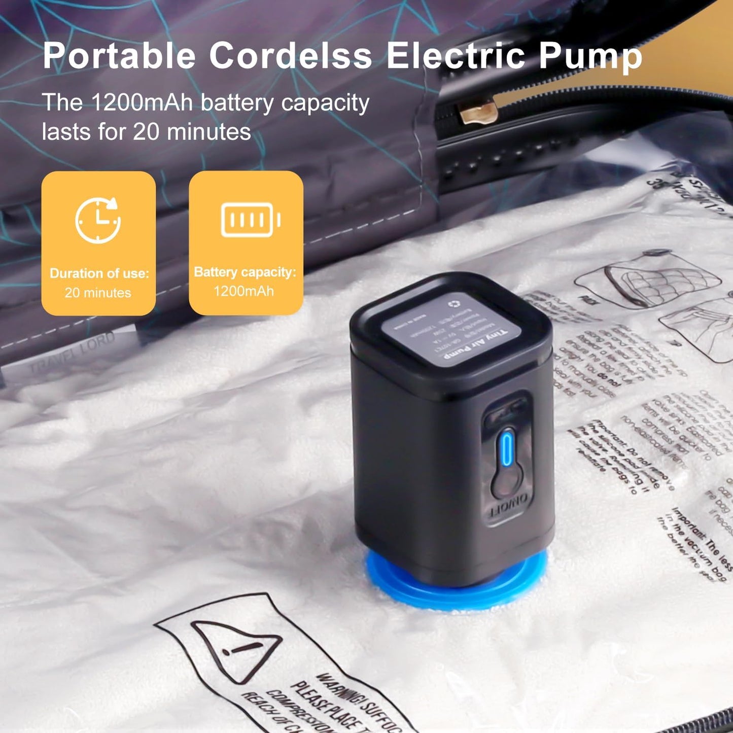 Travel Vacuum Bags with Portable Electric Pump (Combo 8 Pack)