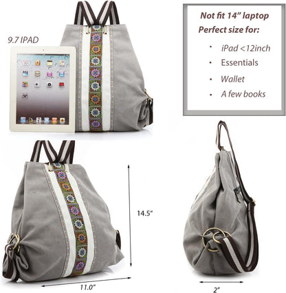 Goodhan Women Canvas Backpack Daypack Casual Shoulder Bag, Vintage Heavy-duty Anti-theft Travel Backpack, Light Grey