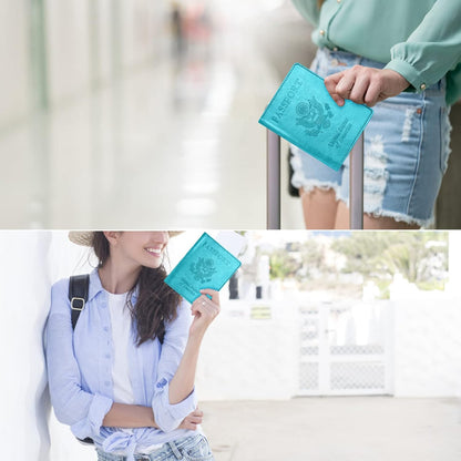 Passport and Vaccine Card Holder Combo with Vaccine Card Slot, Passport Wallet, Passport Cover/ Case for Women and Men(AK-turquoise)