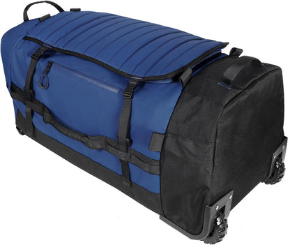 86L 30” Folding Duffle Backpack with 2 Wheels,Travel Bag with Separate Shoe Compartment,Navy Blue