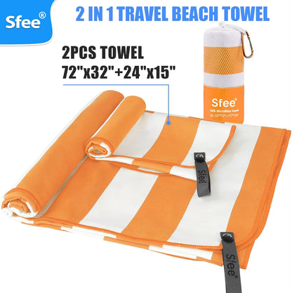 Sfee 2 in 1 Microfiber Oversized Beach Towel, Quick Dry Towel Travel Towel Camping Towel Super Absorbent Compact Lightweight Sports Gym Towels for Beach,Gym, Hiking, Pool, Backpacking, Bath, Yoga