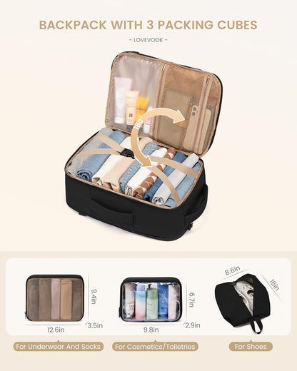 LOVEVOOK Travel Backpack for Women & Men, 50L Large Carry On Backpack Airline Approved, TSA Personal Item Weekender Bag, Water Resistant Laptop Backpacks with 3 Packing Cubes for Travel Essentials