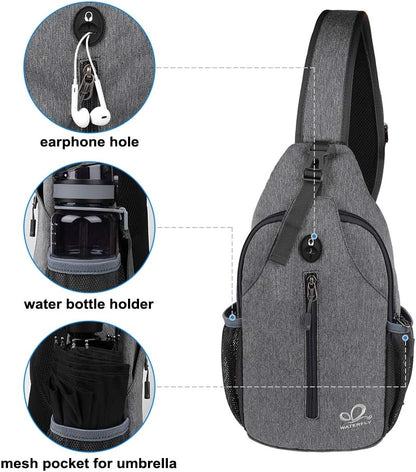 WATERFLY Crossbody Sling Backpack Sling Bag Travel Hiking Chest Bags Daypack (Dark gray)