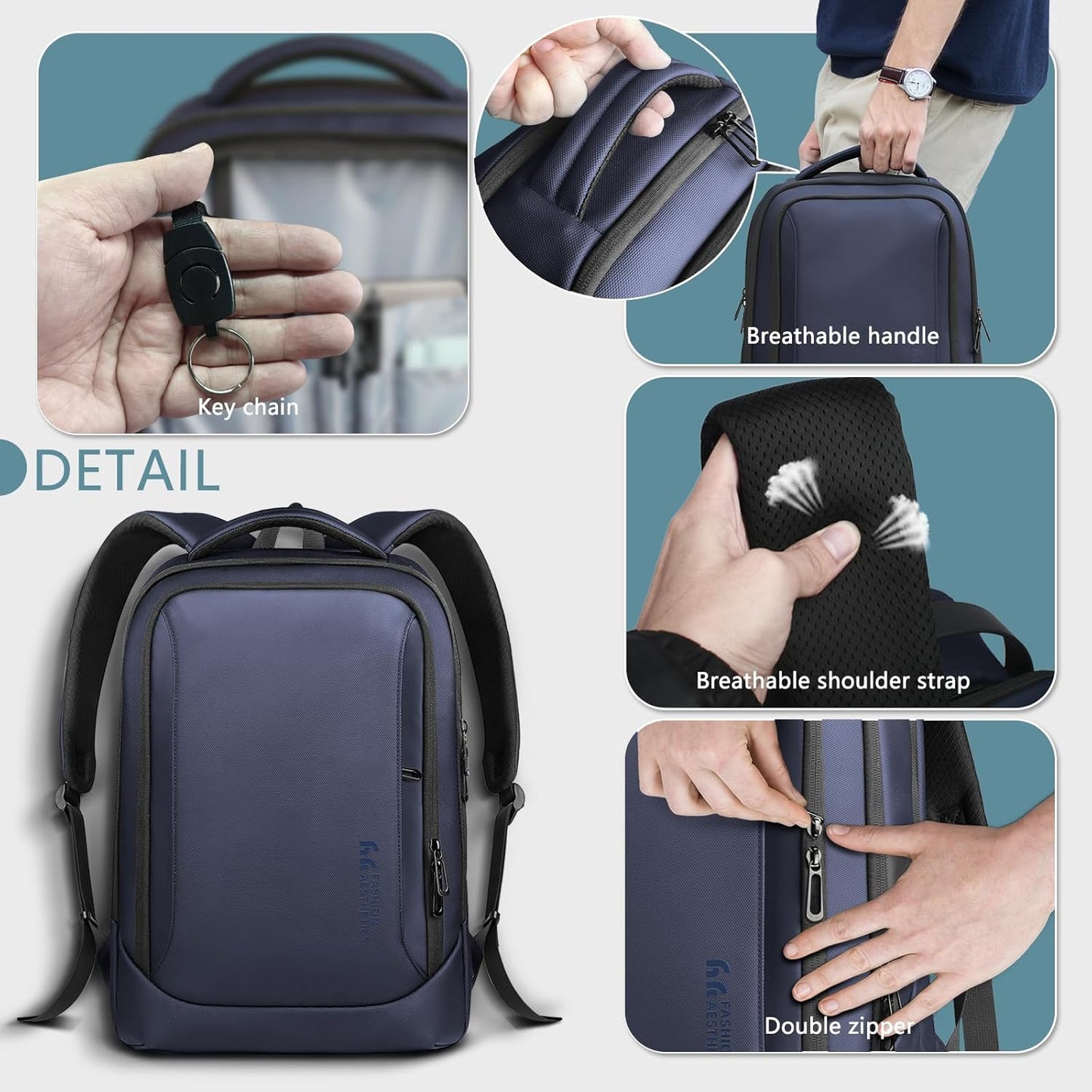 hk Laptop Backpack for Men with USB Charging Port Water-Resistant for 15.6 Inch Computer Bag Durable High-Tech Daypack Casual Backpack for Business Work College Weekender Travel- Blue