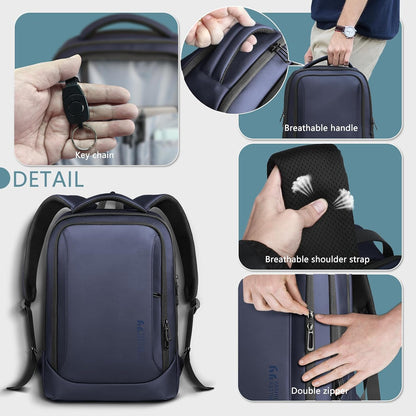 hk Laptop Backpack for Men with USB Charging Port Water-Resistant for 15.6 Inch Computer Bag Durable High-Tech Daypack Casual Backpack for Business Work College Weekender Travel- Blue