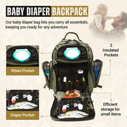 HighSpeedDaddy - Baby Diaper Backpack, Military-Grade, Waterproof, Compact Baby Travel Bag with Diaper Changing Mat