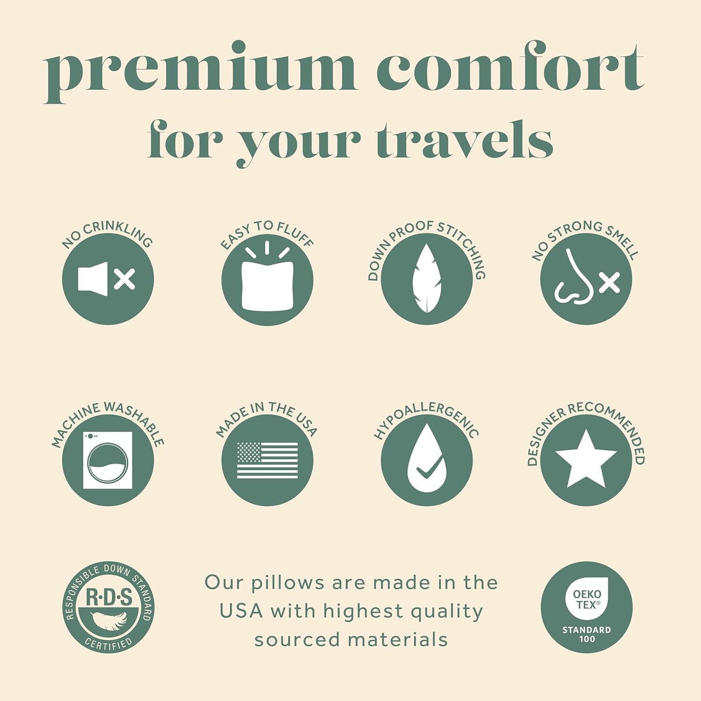 Goose Down Travel Pillow - Filled with 800 Fill Power European Goose Down, Egyptian 300 Thread Count 100% Cotton Cover for Plane car & Home - Made in USA (13" x 18")