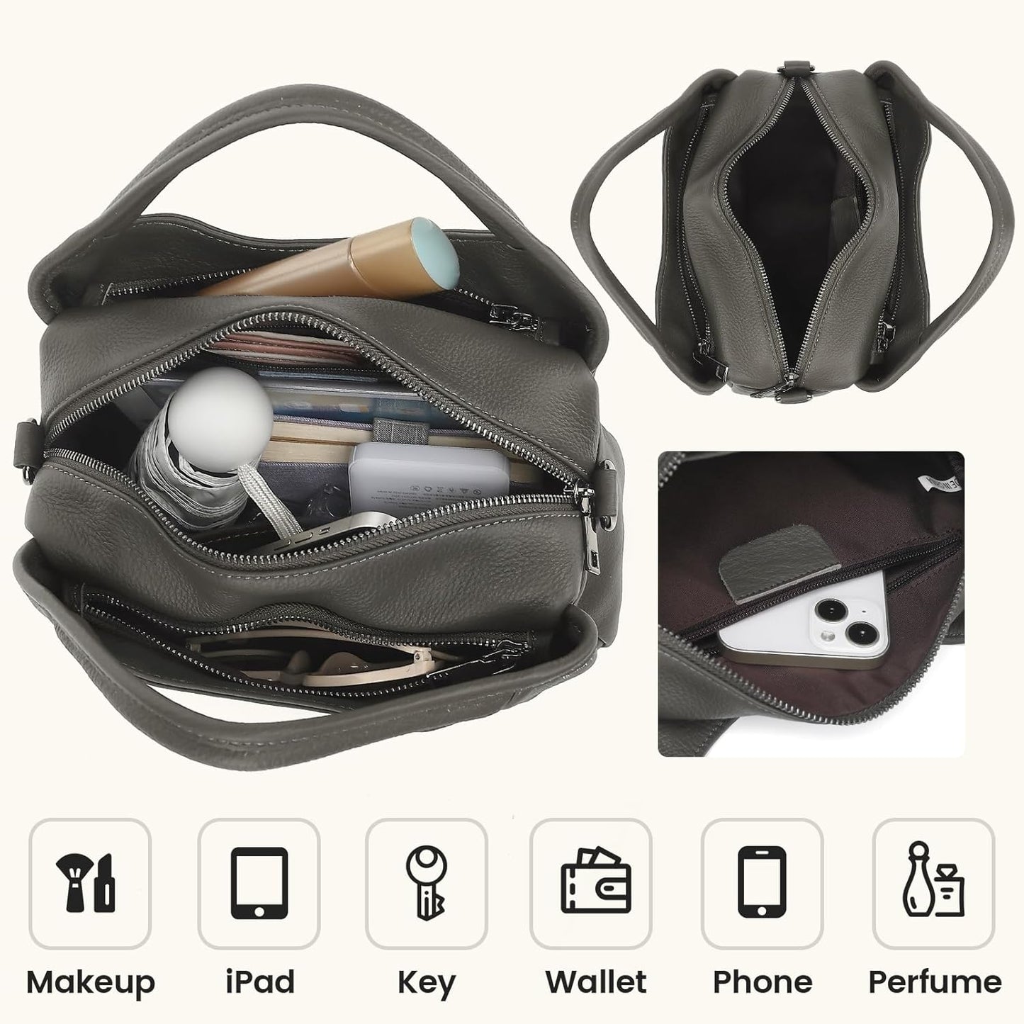 KOGTLA Genuine Leather Purses for Women, Crossbody Shoulder Bags with Top-Handle, Tote Satchel Handbags